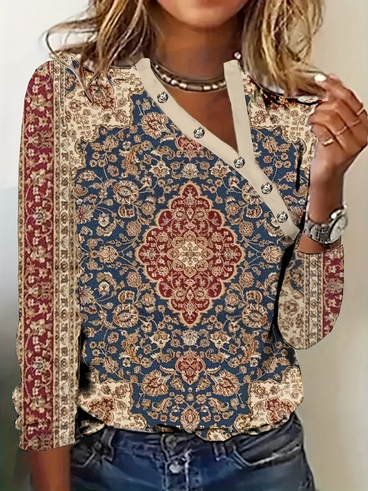 Lucia - Camicia casual con scollo asimmetrico e maniche lunghe