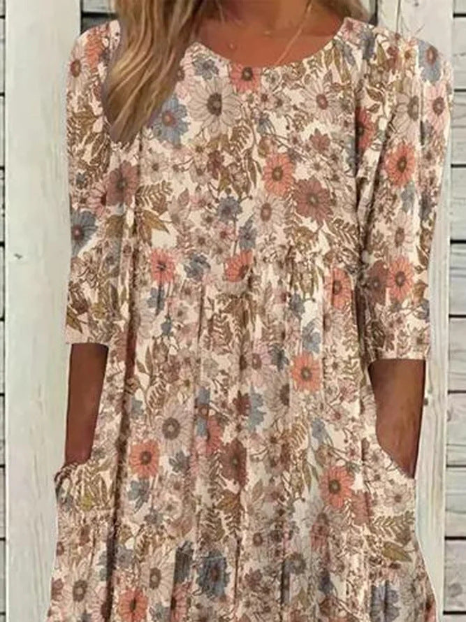 Sarina - Abito bohémien con scollo rotondo e vestito casual allentato per le donne